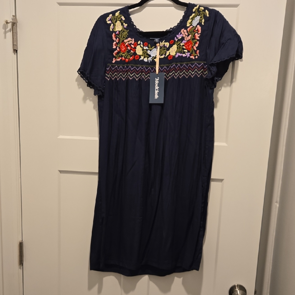 ModCloth Embroidered Navy Dress
